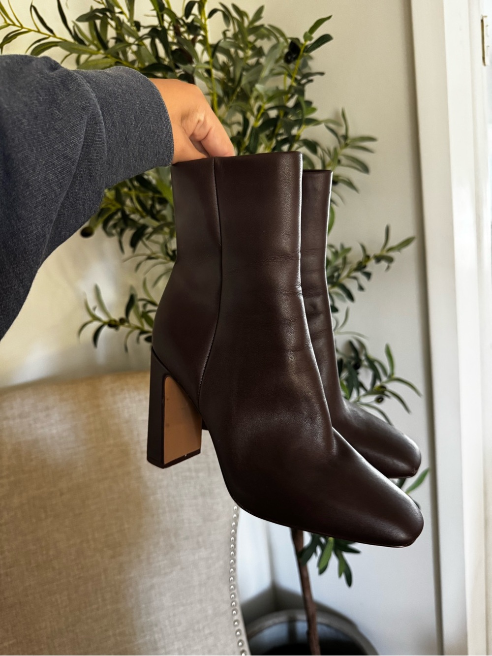 Steve Madden Allison Brown Leather Ankle Boots Size 8.5 Block Heel Espresso